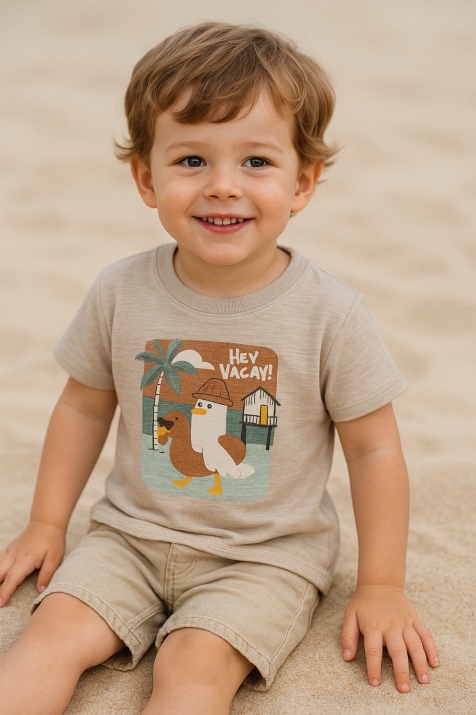 Детска тениска за момче, бежов цвят 