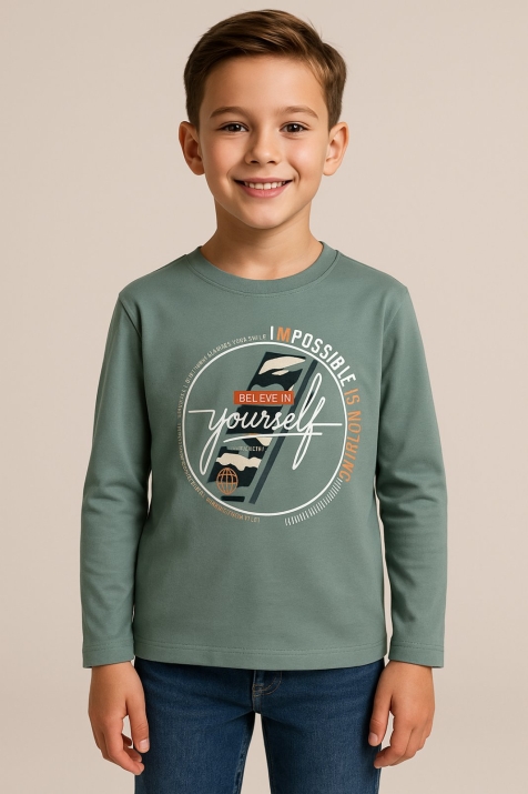 Детска блуза за момче с дълъг ръкав, светло зелен цвят
