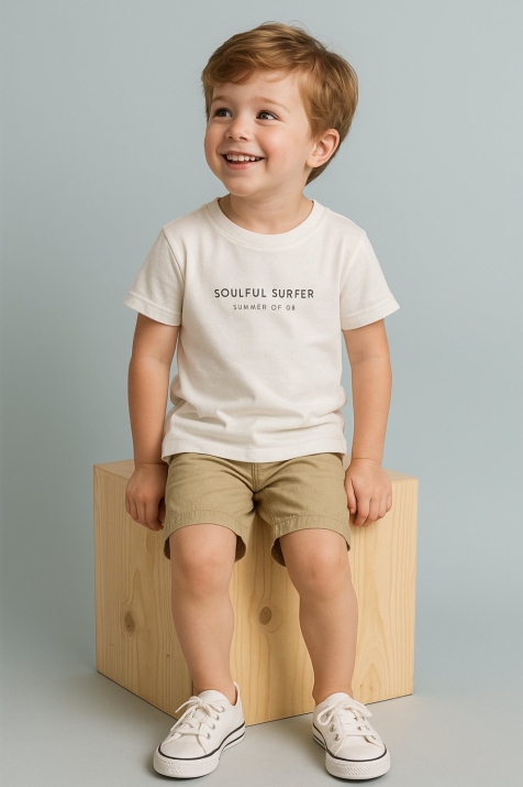 Детска тениска за момче, цвят екрю