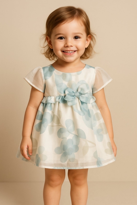 Детска рокля с къс ръкав, бял цвят