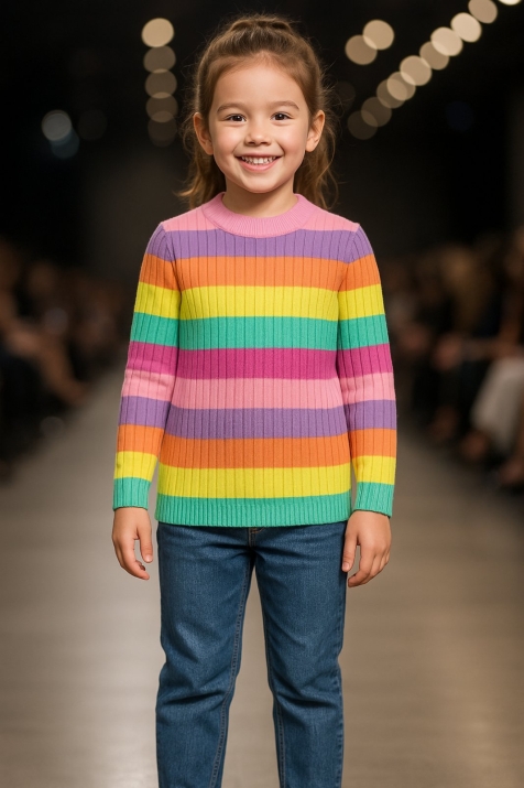 Детски пуловер момиче, шарен цвят 