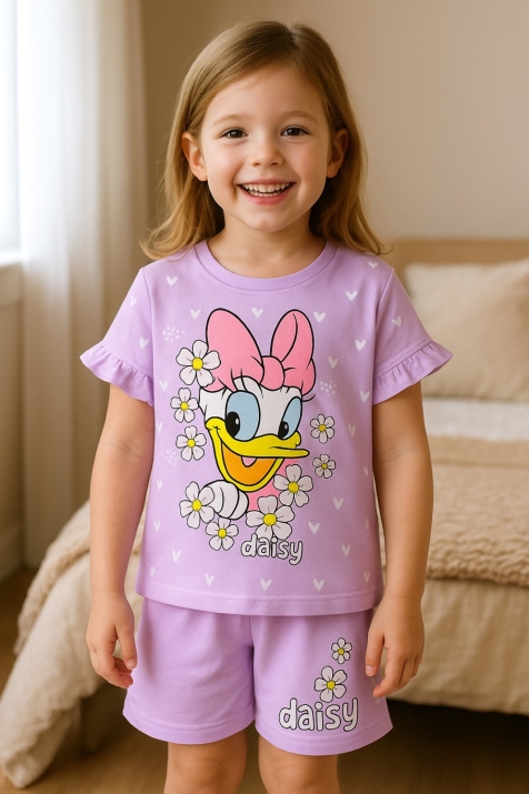  Детска пижама за момиче с къс ръкав, лилав цвят  