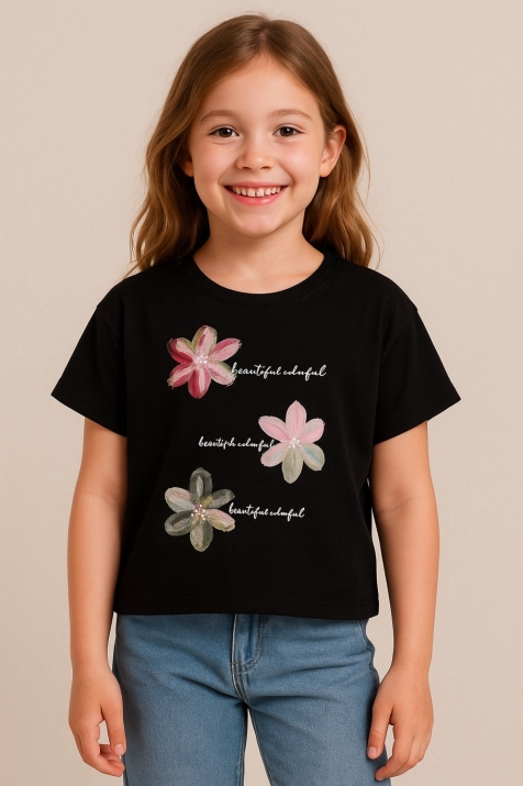 Детска тениска за момиче, черен цвят
