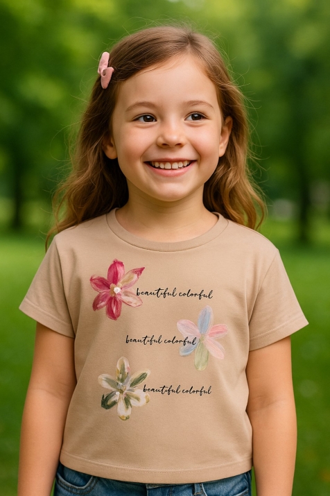 Детска тениска за момиче, кафяв цвят