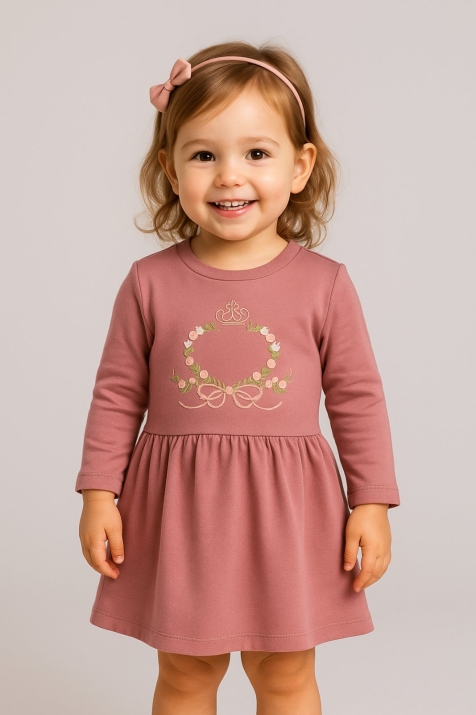 Детска рокля с дълъг ръкав, лилав цвят