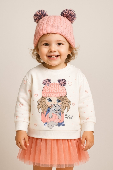 Детска рокля с дълъг ръкав, цвят екрю  