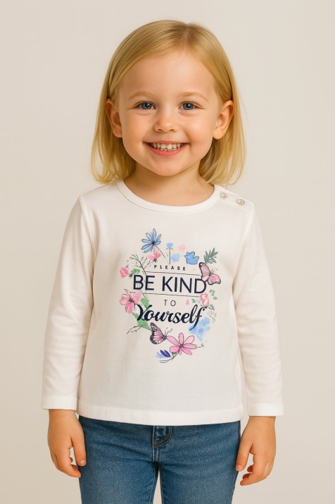 Детска блуза за момиче с дълъг ръкав, цвят екрю