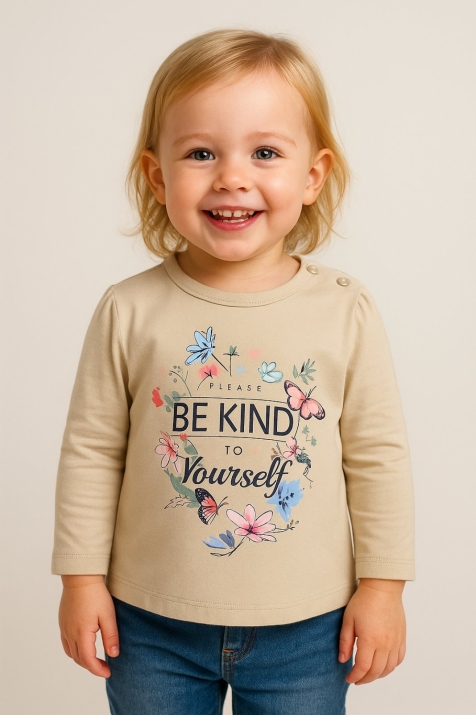 Детска блуза за момиче с дълъг ръкав, бежов цвят