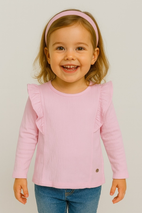 Детска блуза за момиче с дълъг ръкав, розов цвят