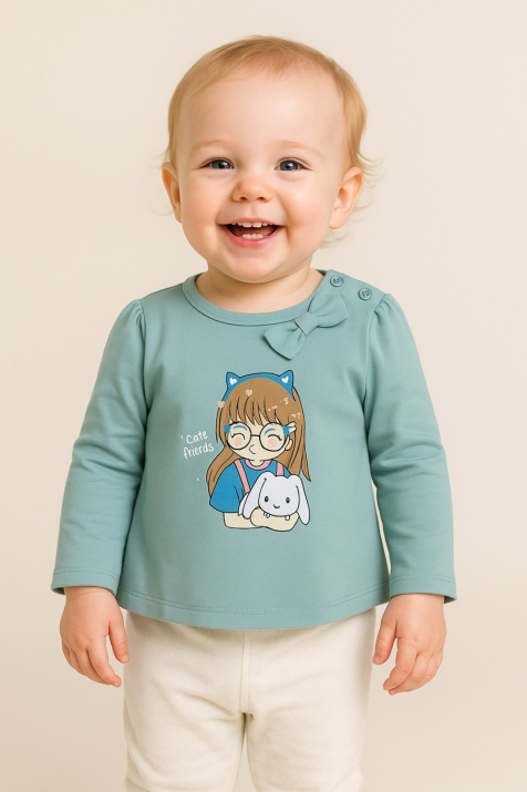 Детска блуза за момиче с дълъг ръкав, зелен цвят
