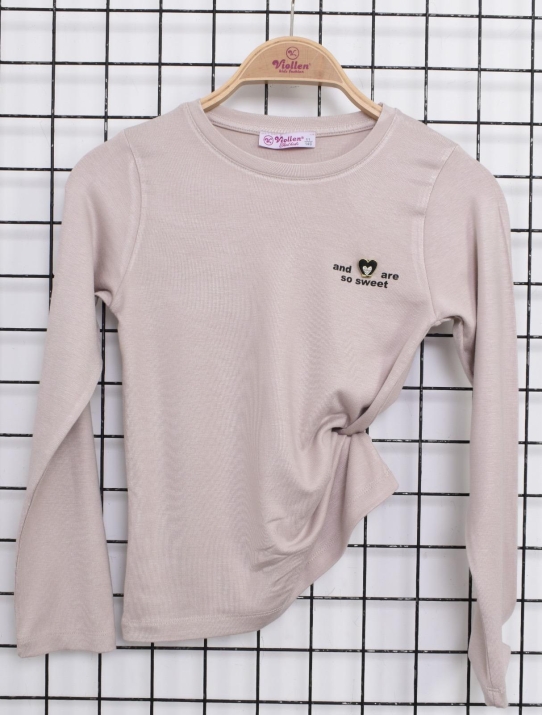 Детска блуза за момиче с дълъг ръкав, бежов цвят