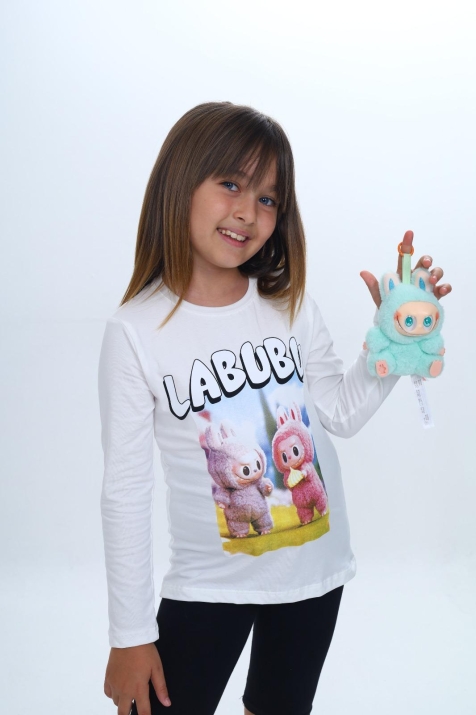 Детска блуза за момиче с дълъг ръкав, цвят екрю