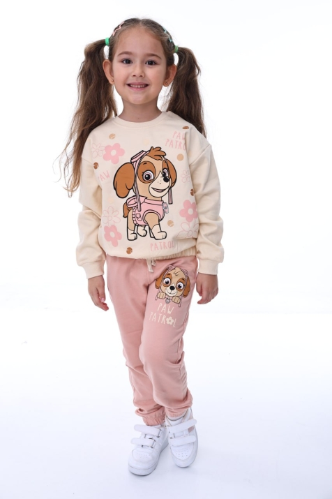 Детски комплект за момиче с дълъг ръкав, розов цвят