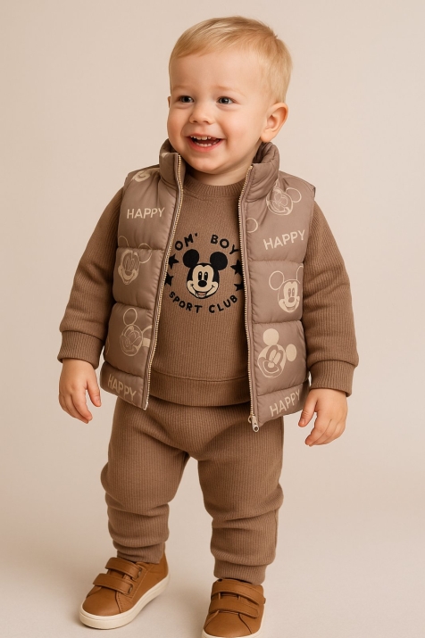 Детски комплект за момче с дълъг ръкав 3 части, кафяв цвят 