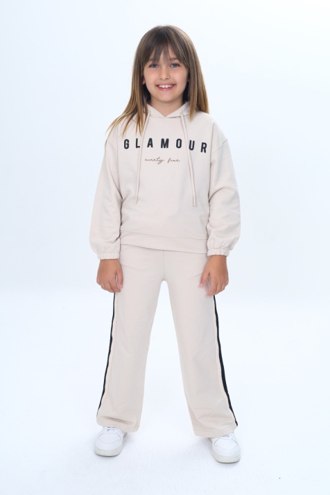 Детски комплект за момиче с дълъг ръкав, бежов цвят