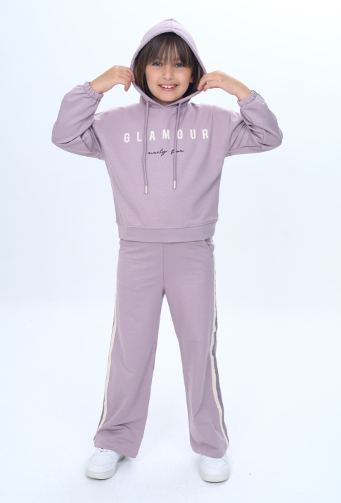 Детски комплект за момиче с дълъг ръкав, лилав цвят