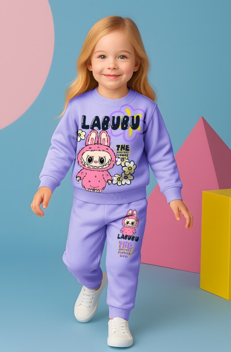 Детски комплект за момиче с дълъг ръкав, лилав цвят     