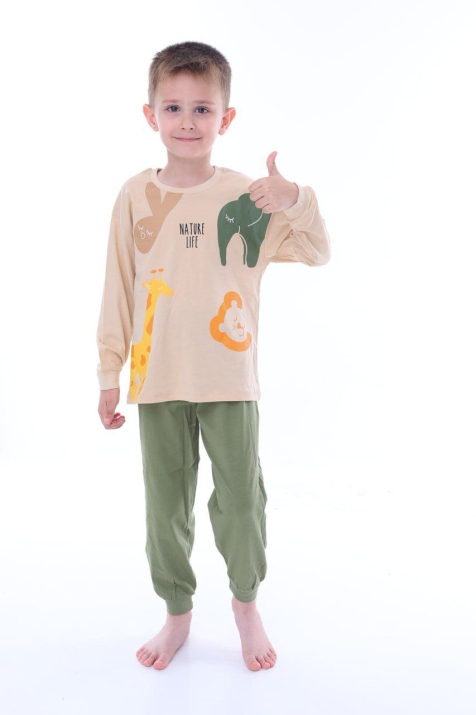 Детска пижама за момче с дълъг ръкав, зелен цвят