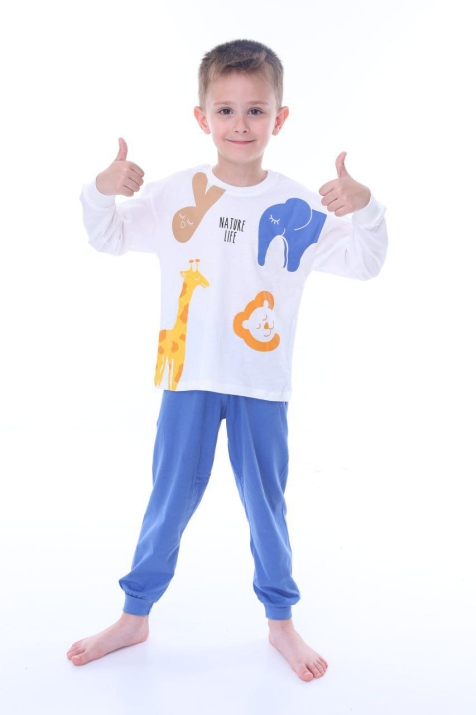 Детска пижама за момче с дълъг ръкав, син цвят