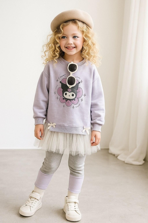 Детски комплект за момиче с дълъг ръкав, лилав цвят
