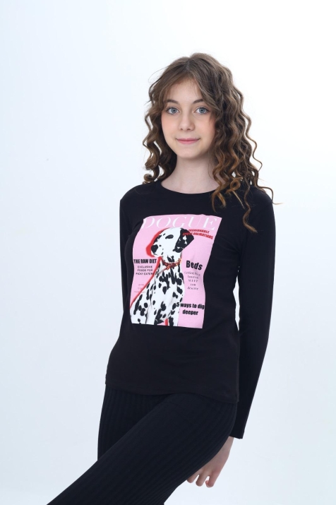 Детска блуза за момиче с дълъг ръкав, черен цвят