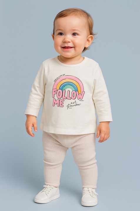 Детска блуза момиче дълъг ръкав, цвят екрю