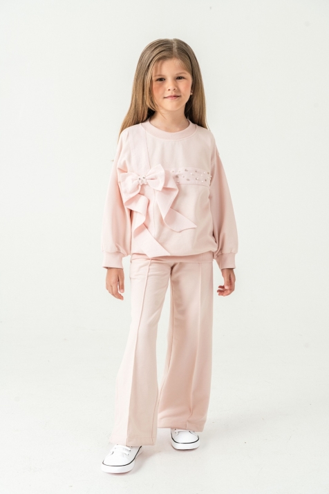 Детски комплект за момиче с дълъг ръкав, розов цвят