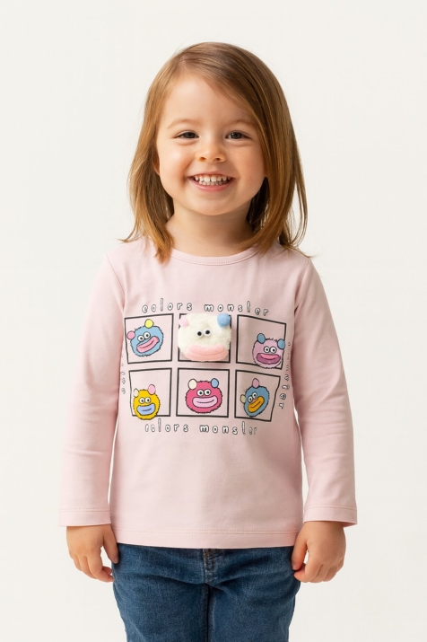 етска блуза за момиче с дълъг ръкав, розов цвят