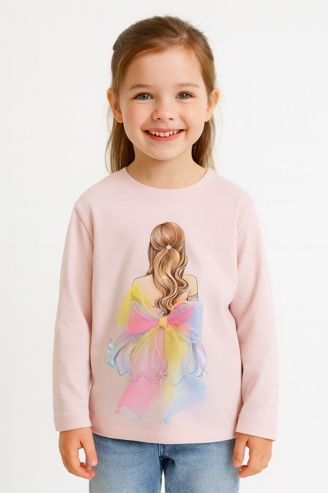 Детска блуза за момиче с дълъг ръкав, розов цвят