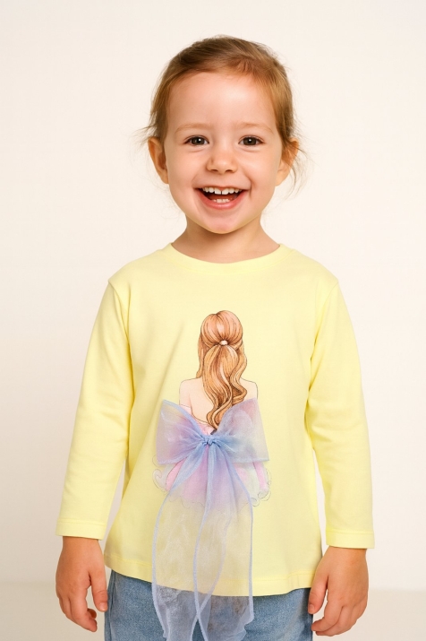 Детска блуза за момиче с дълъг ръкав, жълт цвят