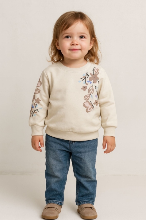 Детска блуза за момиче с дълъг ръкав, бежов цвят
