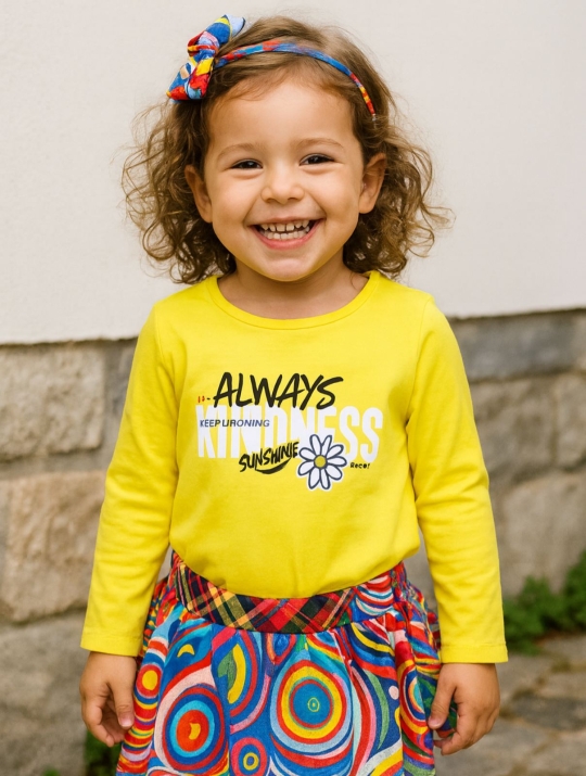 Детска блуза за момиче с дълъг ръкав, жълт цвят 