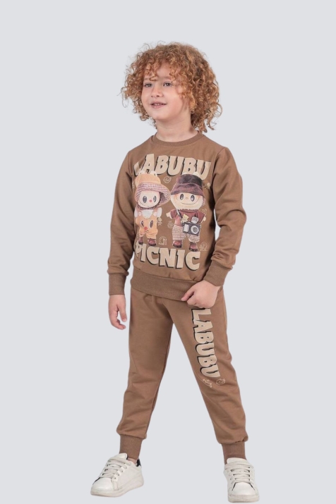 Детски комплект за момче с дълъг ръкав, кафяв  цвят