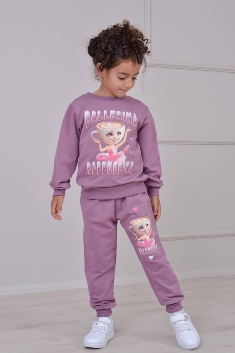 Детски комплект за момиче с дълъг ръкав, тъмно лилав цвят