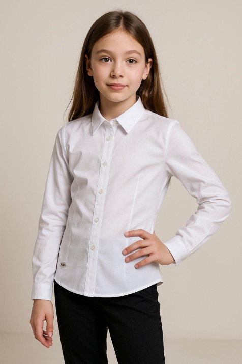Детска риза за момиче с дълъг ръкав, бял цвят