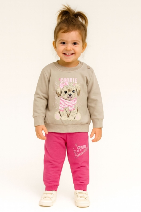 Детски комплект за момиче с дълъг ръкав, бежов цвят
