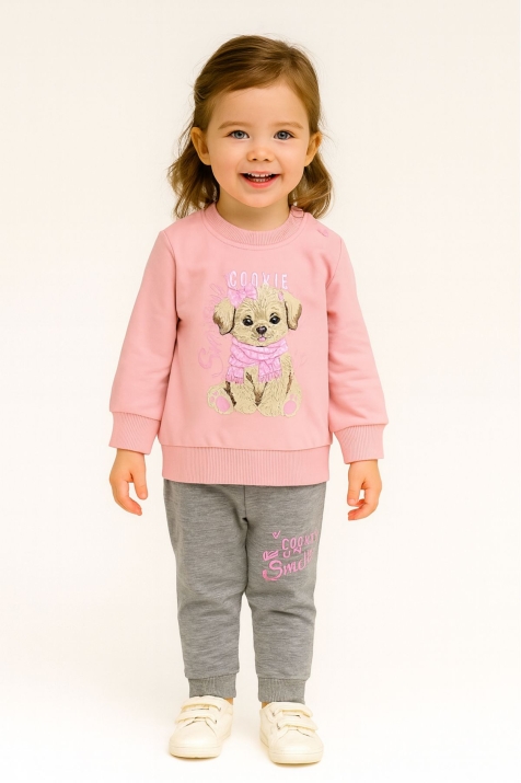 Детски комплект за момиче с дълъг ръкав, розов цвят