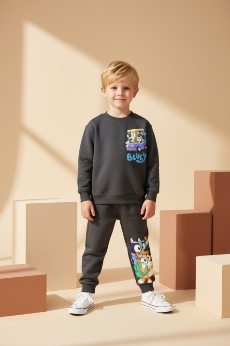 Детски комплект за момче с дълъг ръкав,тъмно сив цвят