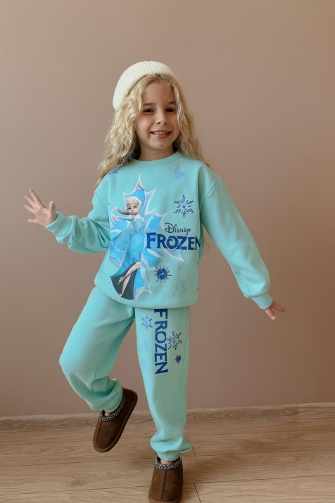 Детски комплект вата за момиче с дълъг ръкав,цвят тюркоаз