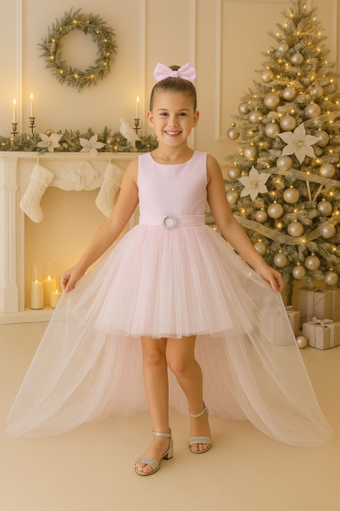 Детска официална рокля, розов цвят