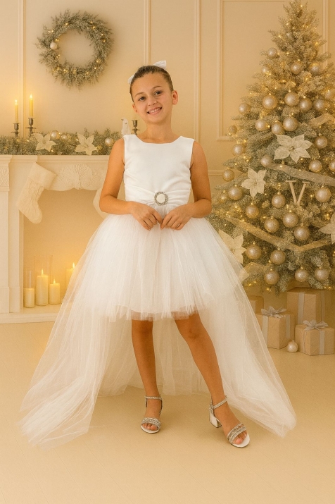 Детска официална рокля, бял цвят 