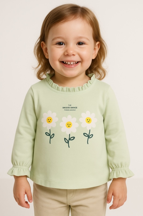 Детска блуза момиче дълъг ръкав, зелен цвят