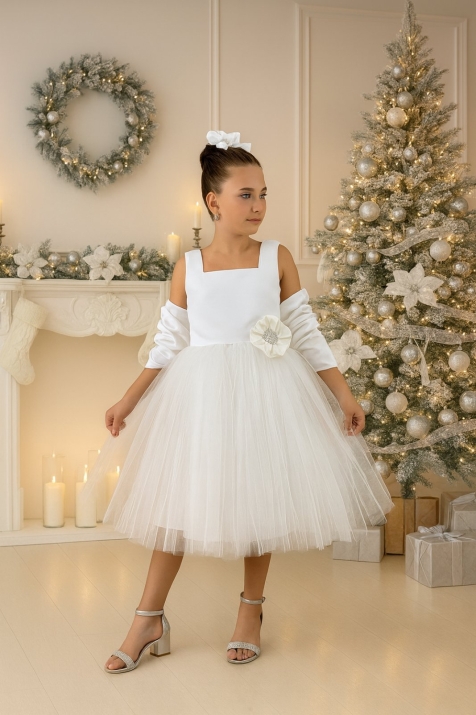 Детска официална рокля, бял цвят