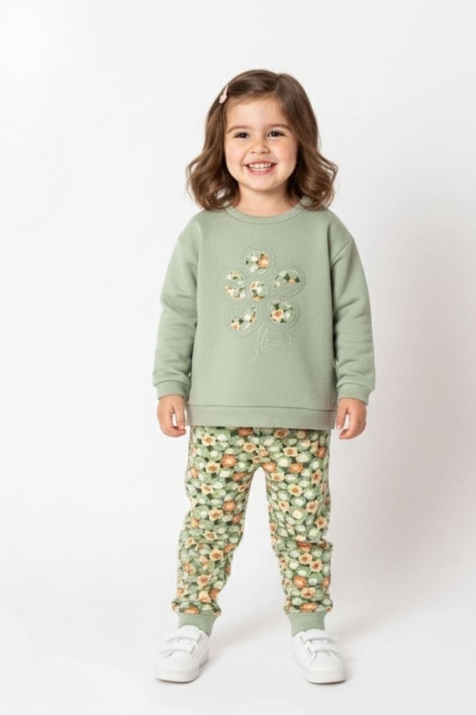 Детски комплект вата за момиче с дълъг ръкав, зелен цвят