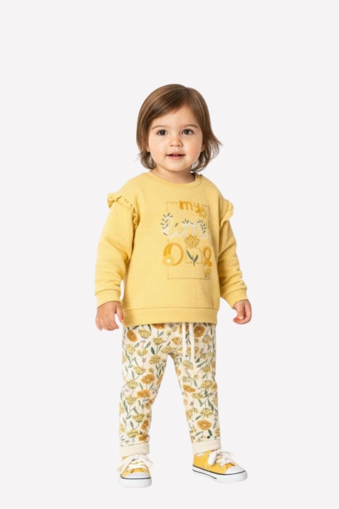 Детски комплект за момиче с дълъг ръкав, жълт цвят