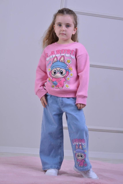 Детски комплект вата за момиче с дълъг ръкав, тъмно розов цвят 