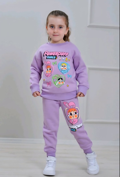 Детски комплект вата за момиче с дълъг ръкав, лилав цвят