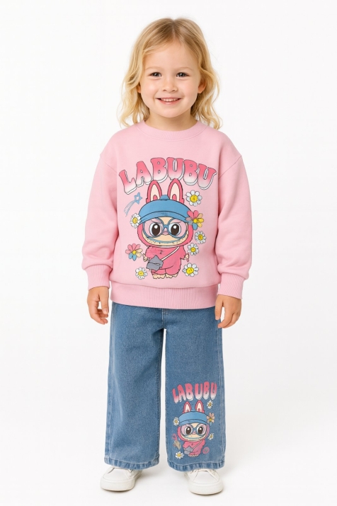 Детски комплект вата за момиче с дълъг ръкав, розов цвят 