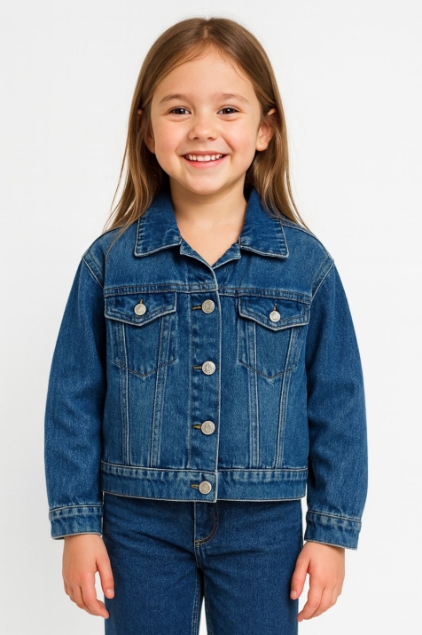 Детско яке деним за момиче, син цвят