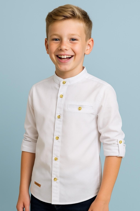 Детска риза за момче с дълъг ръкав, бял цвят